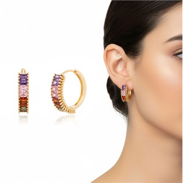 18kt Gold Layered Oro Laminado Hoop Earrings 9 Col
