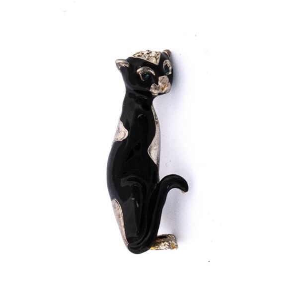 Vintage 1950's Enamel Black Cat Pin/Broach