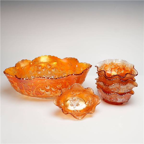 Northwood Cherry and Cable Marigold Carnival Glass Berry Set, 6 Pieces, Circa 1910