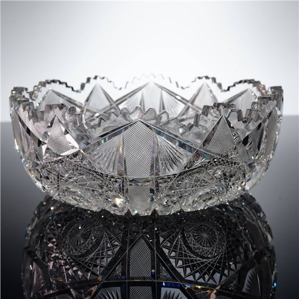 American Brilliant Period Cut Glass Bowl with Hobstars and Fans