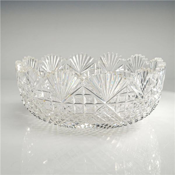 American Brilliant Period Cut Glass Crystal Bowl with Fan Patterned Rim