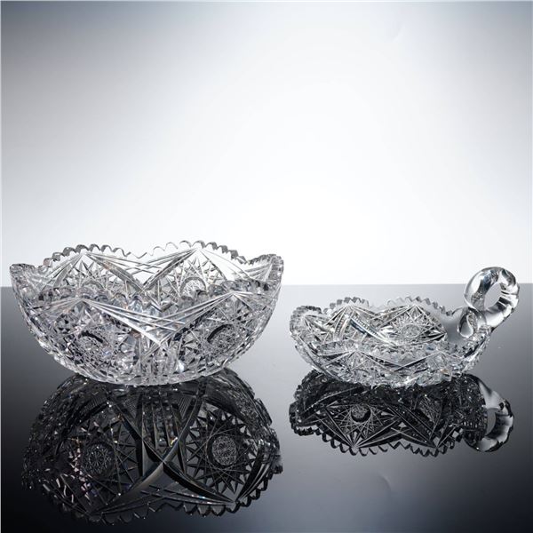 Two American Brilliant Period Cut Glass Items Including a Bowl and Nappy Dish