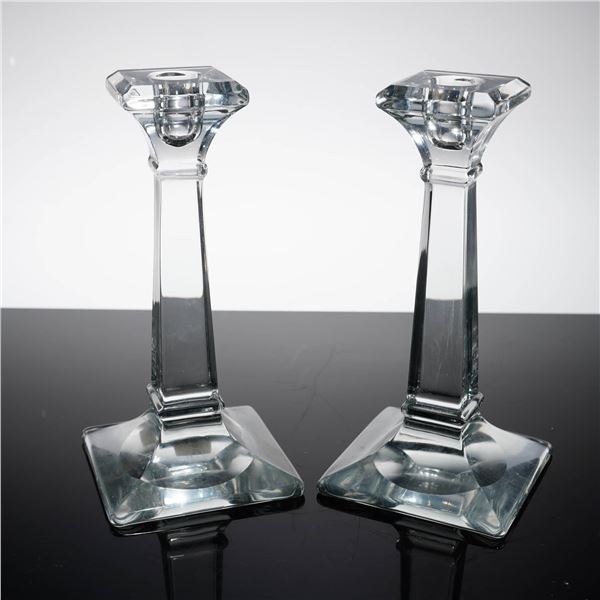 Tiffany & Co. Classic Square Column Crystal Candlesticks, Pair