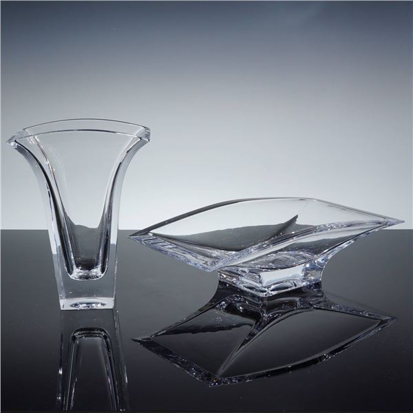 2pc Nambe Crystal Piroett Vase and Bowl Set
