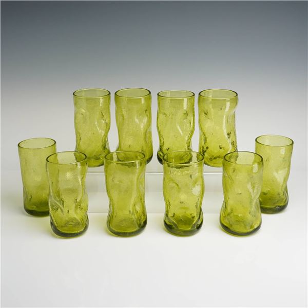 Blenko Dimple Chartreuse Green Tumbler Glasses