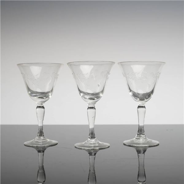 3pc Willow Moon Etched Cordial Glasses