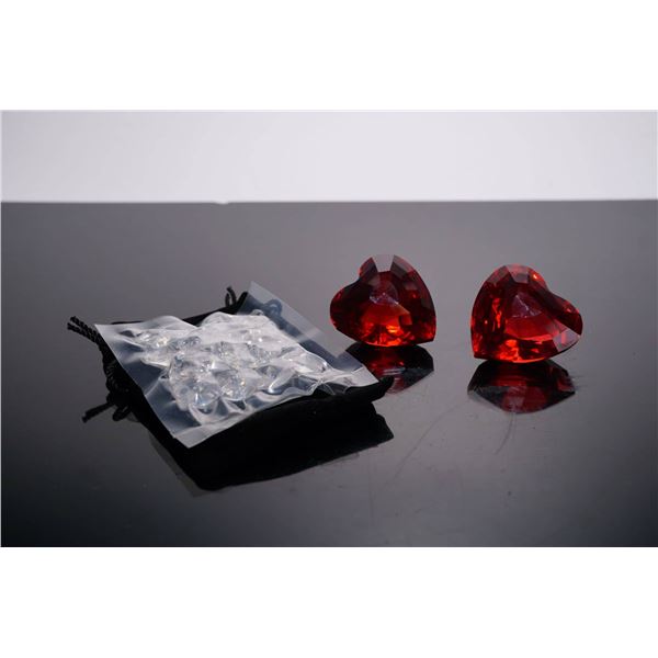Swarovski Ruby Red Faceted Crystal Heart Ornaments