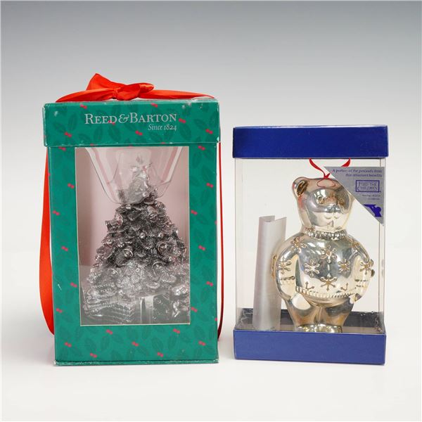 2pc Reed & Barton Silverplated Bear Ornament and Musical Christmas Tree