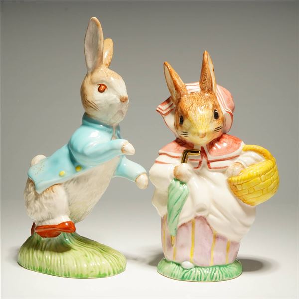 A Pair of Beswick Beatrix Potter Figurines: Limited Edition Mrs. Rabbit and Peter Rabbit