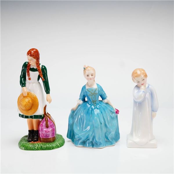 Royal Doulton, Three Figurines: Anne Arrives At Green Gables, A Child from Williamsburg, and Darling