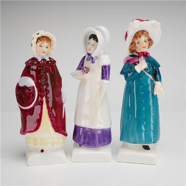 Three Royal Doulton Bone China Figurines, Anna (HN2802), Carrie (HN2800), and Georgina (HN2377)
