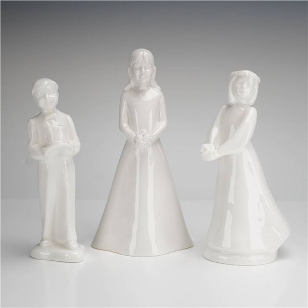 3pc Coalport and Royal Doulton Bone China Figurines including Bridesmaid HN4373 and Page Boy HN4374