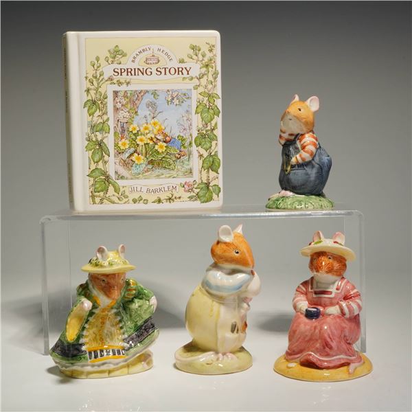 5pc Royal Doulton Brambly Hedge Figurines and Spring Story Book Piggy Bank