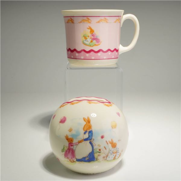 2pc Royal Doulton Bunnykins Sweet Hearts Mug and Money Bank