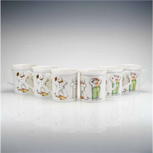 6pc Royal Doulton Bone China Mugs, Playful Snowman