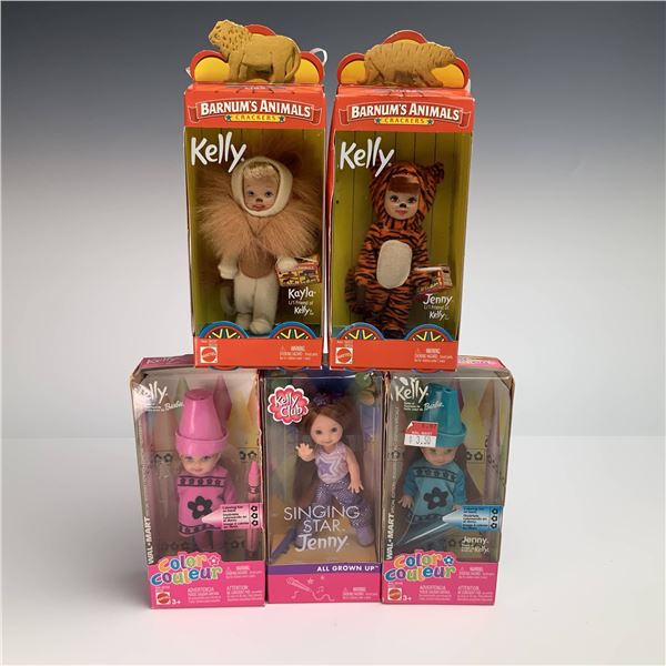 A Collection of Five Mattel Kelly Club Barnum's Animal Crackers and Color Couleur Dolls