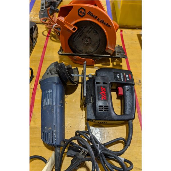 LOT DE 3 OUTILS ÉLECTRIQUES - SCIE CIRCULAIRE / MEULEUSE D'ANGLE / SCIE SAUTEUSE