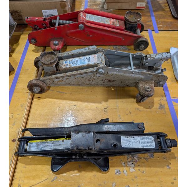 LOT DE 3 ASSORTIS CRICS HYDRAULIQUES ROULEURS (BRAS MANQUANT)