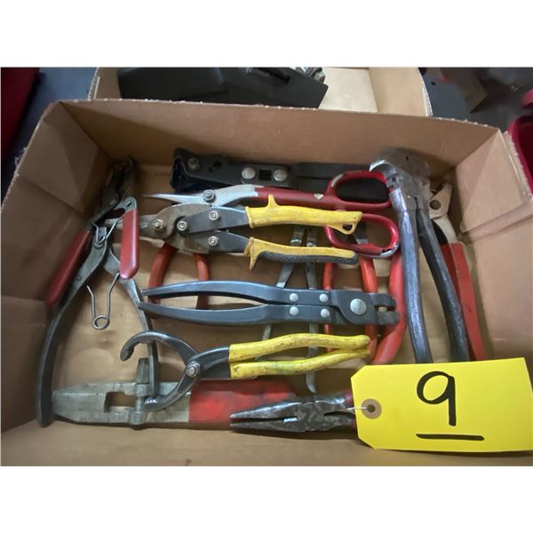 Assortment of misc. side cutters, pliers, marker, oil pressure stoppers etc.