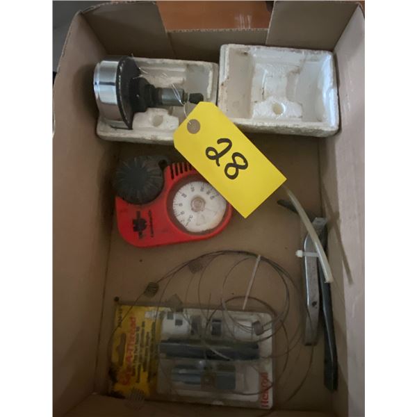 Box of misc. tools. Sneaky Pete, speedometer tester, antifreeze tester etc.