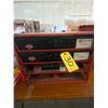 Image 1 : Red tool box. C/w body fasteners, screws. One drawer missing.