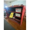 Image 5 : Red tool box. C/w body fasteners, screws. One drawer missing.