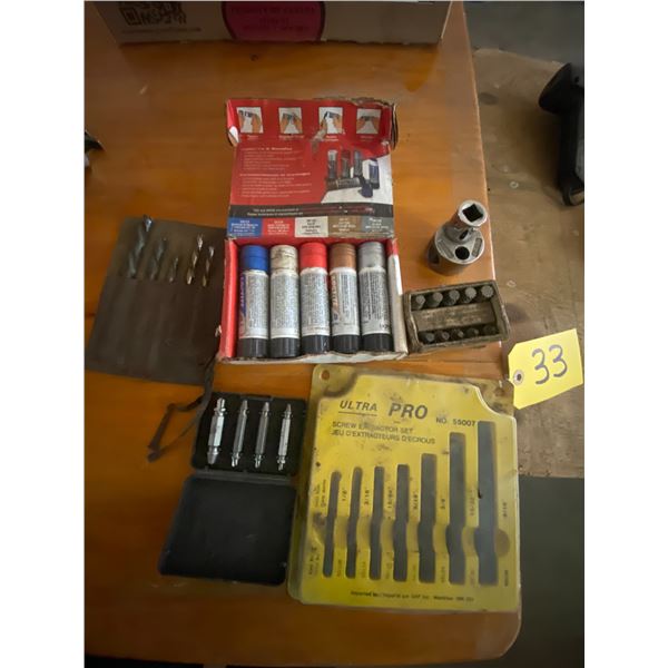 Left hand drill bits, stud removers, thread sealing tools.
