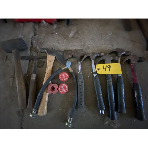 Approx 4 claw hammers,2 hatchets, and chipping hammer.