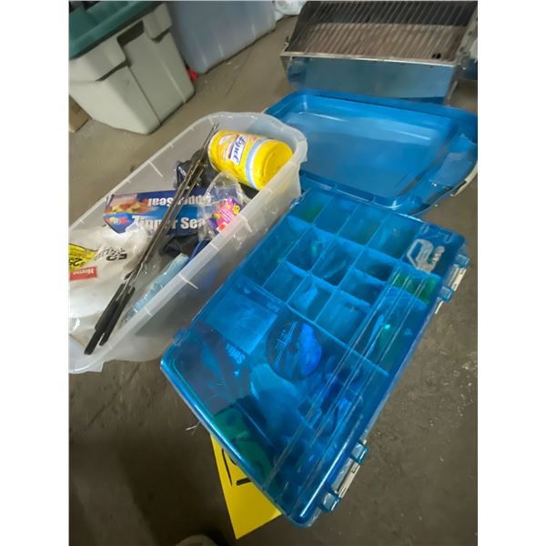 Camping set, tackle box, barbecue.