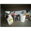 Image 1 : Various shop supplies, gloves, vinyl cleaner etc. On shelf.