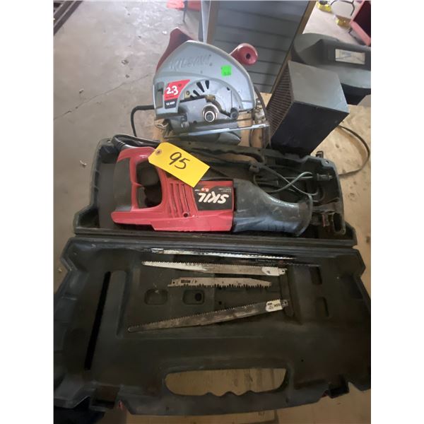 Skil 8.0" cut off saw and blades, Skilsaw 6" 2.3hp saw, and elec. heater.