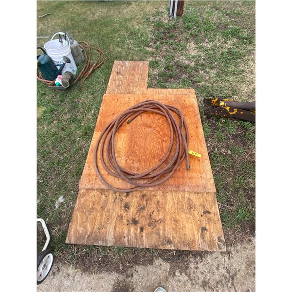 Grass seed spreader and home made garden hoe, Plywood Does Not Go.