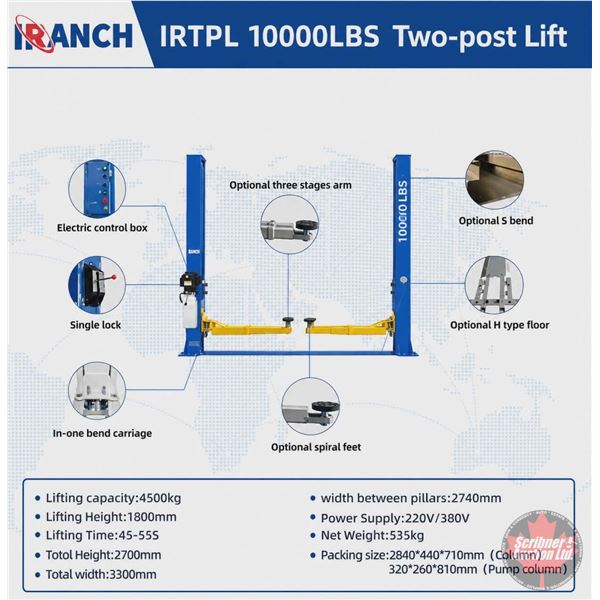 SDLANCH 10000LB Two-Post Lift : IRTPL (Blue)