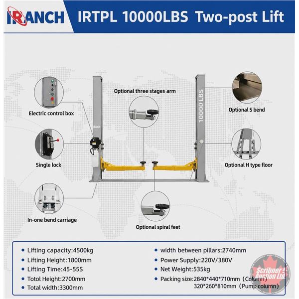 SDLANCH 10000LB Two-Post Lift : IRTPL (Grey)