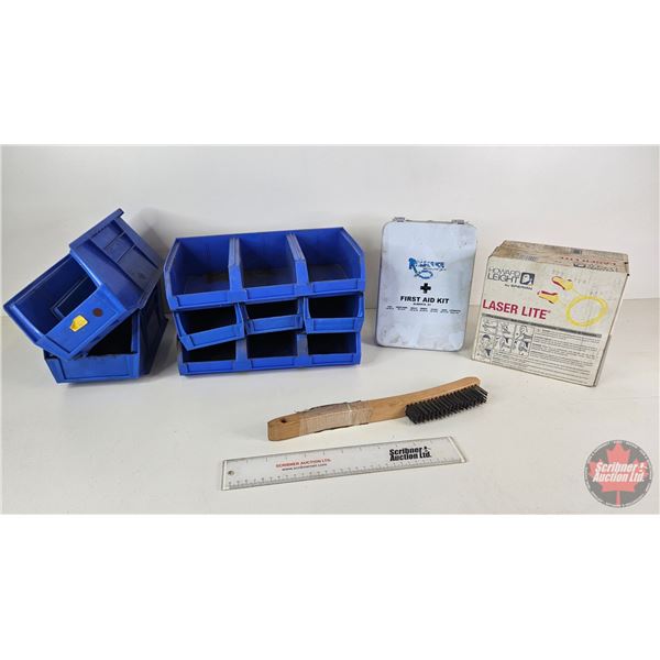 Bench Storage Bins, First Aid Kit & Laser Lite Earplugs