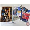 Image 1 : Assortment of Carpentry Tools including Sand Paper, Hammer, Screw Drivers, etc