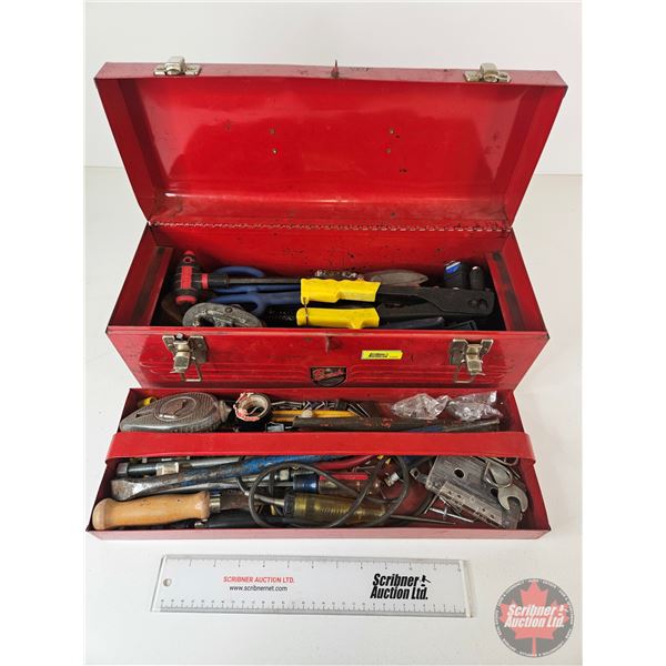 Beach Medal Tool Box w/Contents ~ Including : Pipe Cutter, Rivetter, Wrenches, Test Lights, etc