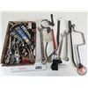 Image 1 : Assortment of Mechanic Tools including Combination Wrenches, Oil Filter Wrenches, Pry Bar, Ratchet W