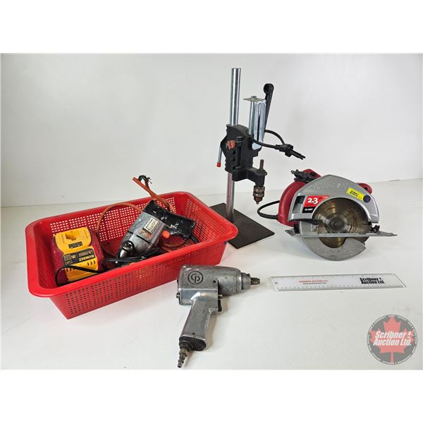 Tool Combo : Skilsaw Circular Saw, Manual Press, CP Impact Gun, Black & Decker Corded Drill, DeWalt