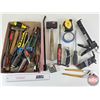 Image 1 : Assortment of Tools including Mallet, Silicone Gun, Ball Peen Hammer, Screwdrivers, Tape Measure, et