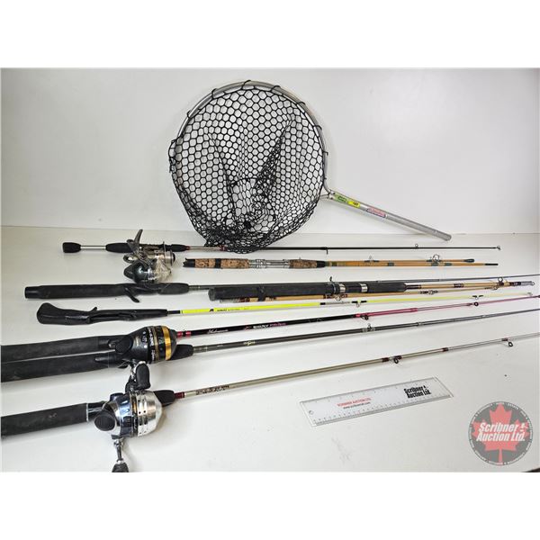 Various Fishing Rods/Reels & Fishing Net (Various Conditions)