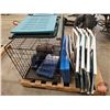 Image 3 : Pallet Lot / Grouping: Lawn Chairs; Kennel; Fold Up Portable Picnic Table; Cook Stove; Dirt Buster;