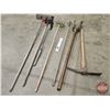 Image 3 : Long Handle Tool Grouping: Pick Axe; Post Hole Digger; Grass Whip; Hoe; Rake; etc