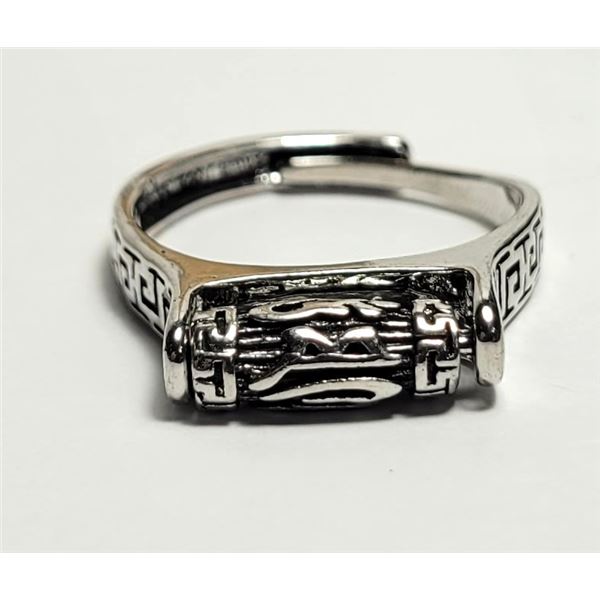 10) FREE SIZE SILVER TONE SPINNER RING WITH