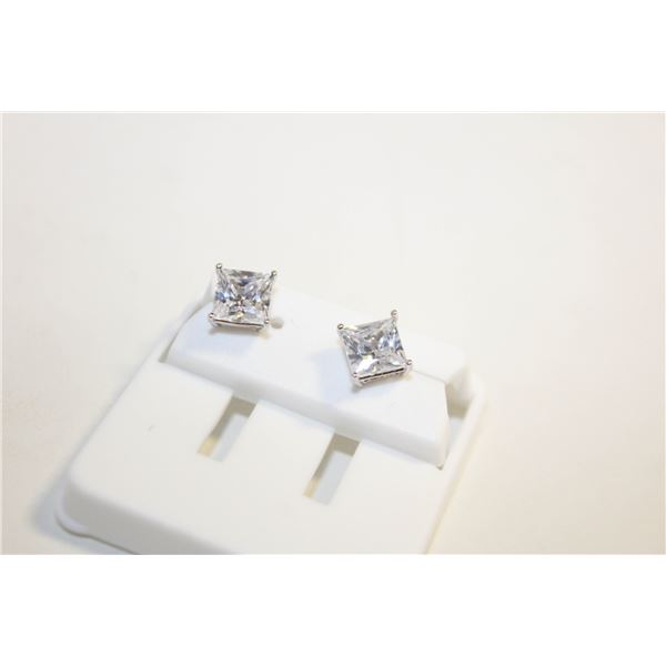 NEW SILVER PLATED SQUARE CUT STUD EARRINGS