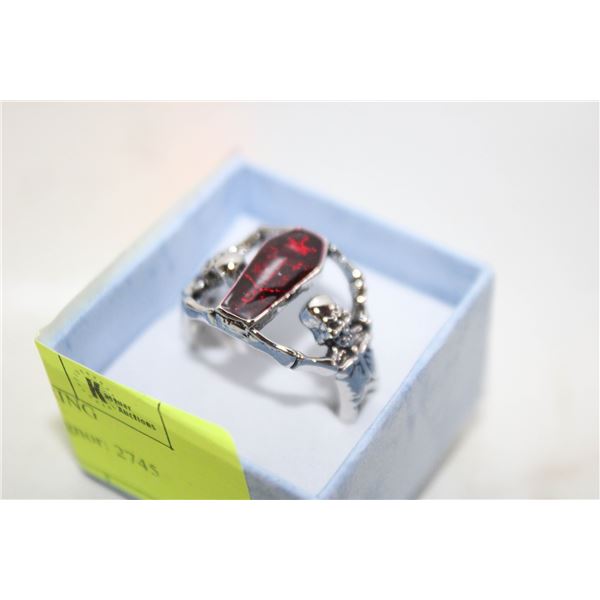 NEW MEN’S SKULL BAT RING VAMPIRE COFFIN