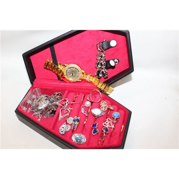 NEW VAMPIRE COFFIN JEWELRY BOX FULL OF JEWELRY