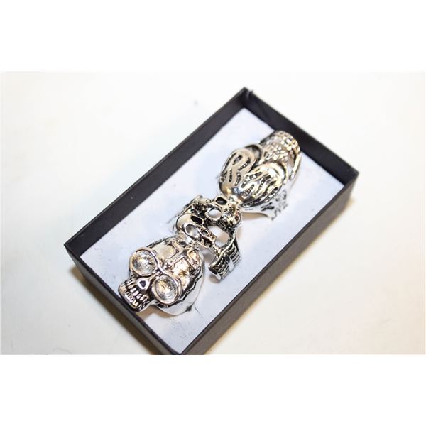 NEW 3PCS SKULL BIKERS RING AND NECKLACE SET SZ 10