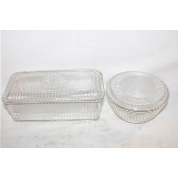 VINTAGE GLASS BUTTER DISH 2PC LOT