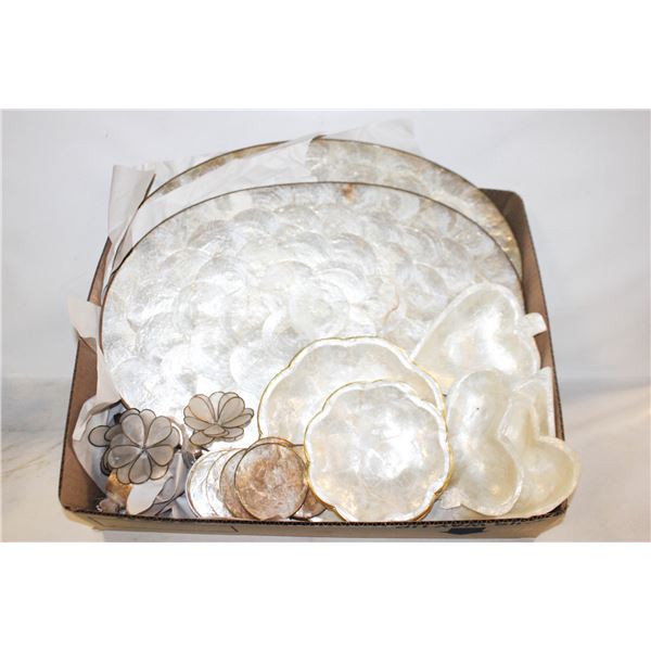 VINTAGE CAPIZ SHELL SERVING SET ASSORTED